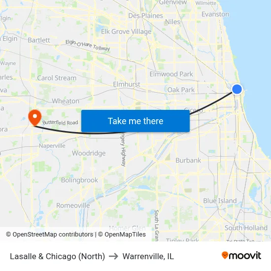 Lasalle & Chicago (North) to Warrenville, IL map