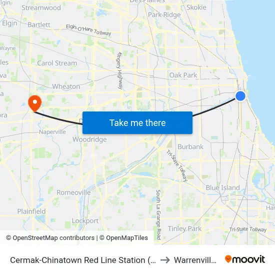 Cermak-Chinatown Red Line Station (West) to Warrenville, IL map