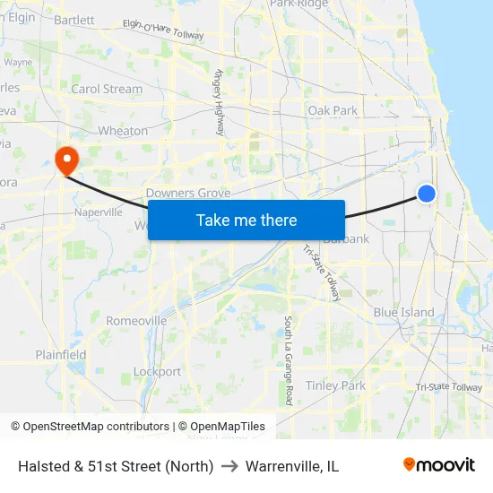 Halsted & 51st Street (North) to Warrenville, IL map