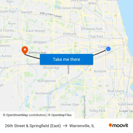 26th Street & Springfield (East) to Warrenville, IL map