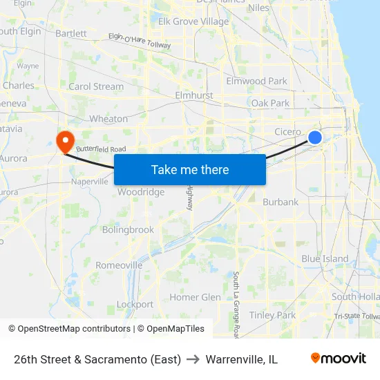 26th Street & Sacramento (East) to Warrenville, IL map
