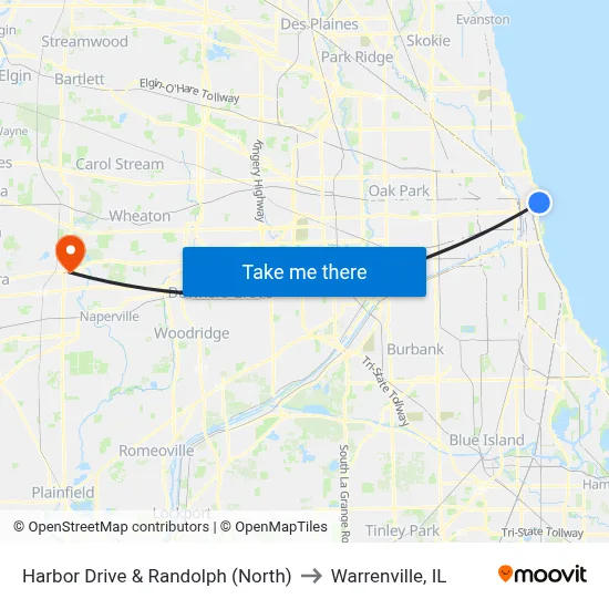 Harbor Drive & Randolph (North) to Warrenville, IL map