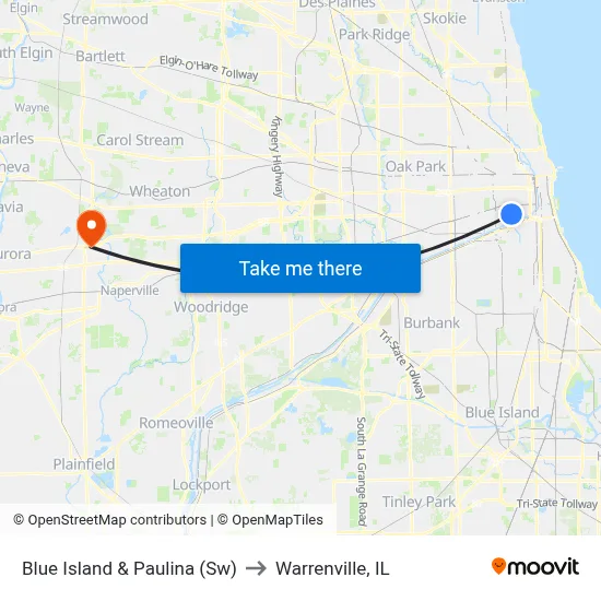 Blue Island & Paulina (Sw) to Warrenville, IL map