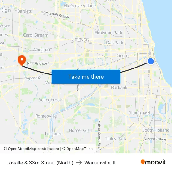 Lasalle & 33rd Street (North) to Warrenville, IL map