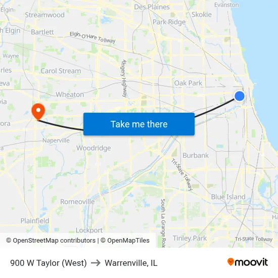 900 W Taylor (West) to Warrenville, IL map