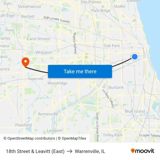 18th Street & Leavitt (East) to Warrenville, IL map