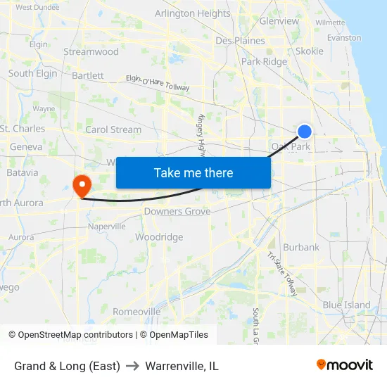 Grand & Long (East) to Warrenville, IL map