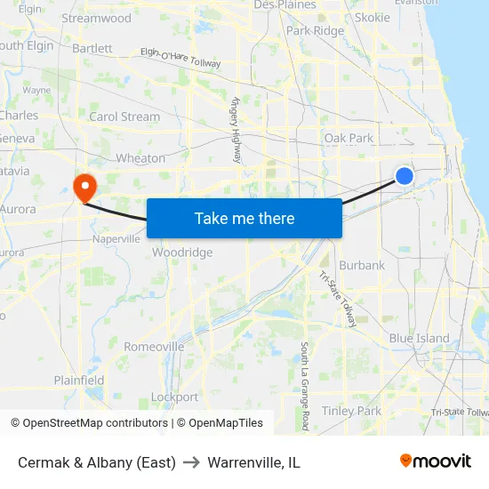 Cermak & Albany (East) to Warrenville, IL map
