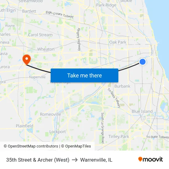35th Street & Archer (West) to Warrenville, IL map