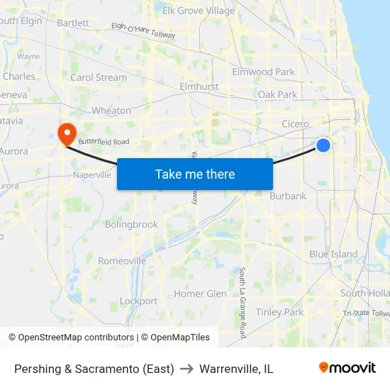 Pershing & Sacramento (East) to Warrenville, IL map