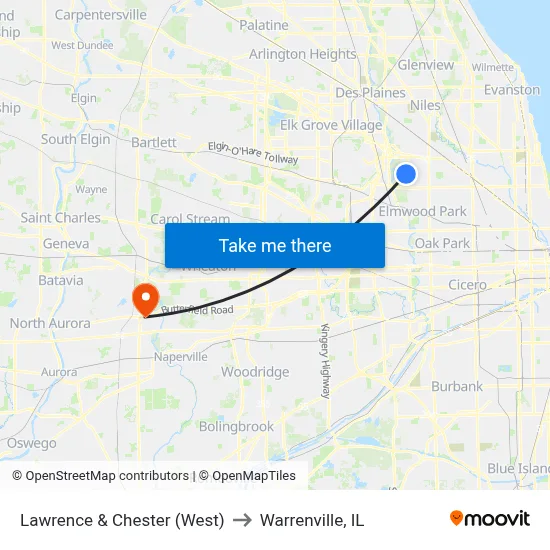 Lawrence & Chester (West) to Warrenville, IL map