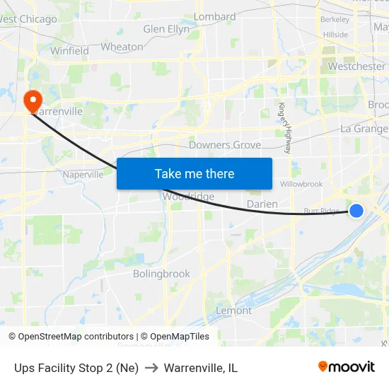 Ups Facility Stop 2 (Ne) to Warrenville, IL map