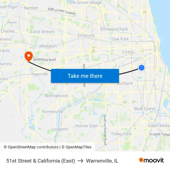 51st Street & California (East) to Warrenville, IL map