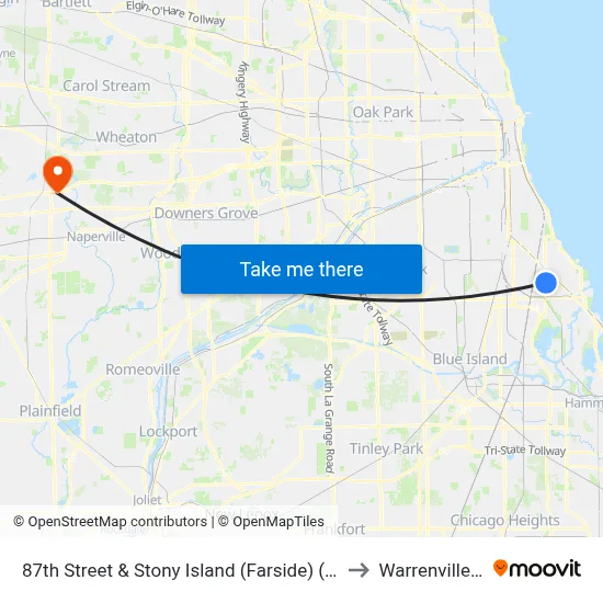 87th Street & Stony Island (Farside) (East) to Warrenville, IL map