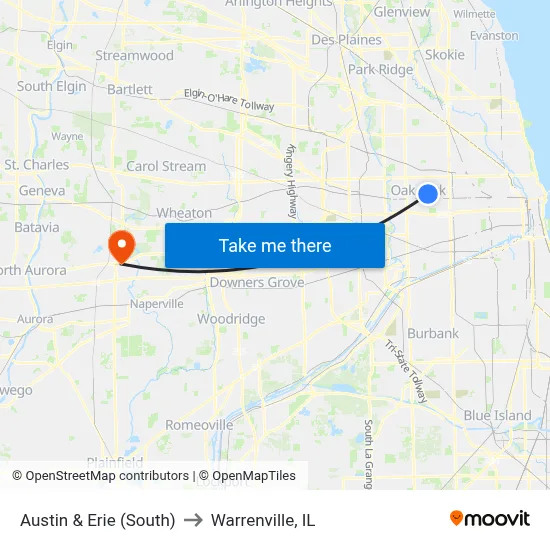 Austin & Erie (South) to Warrenville, IL map