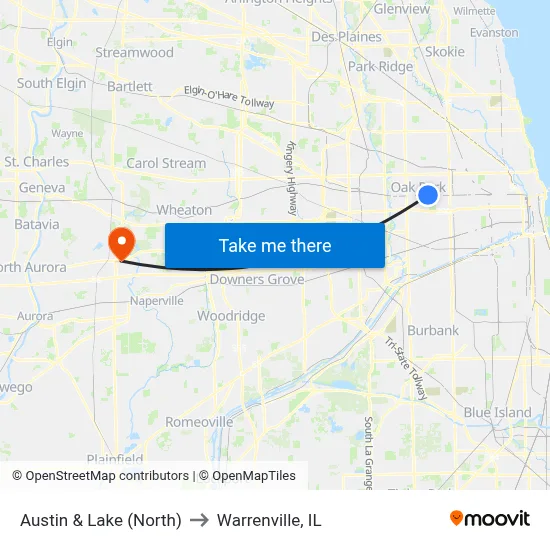 Austin & Lake (North) to Warrenville, IL map