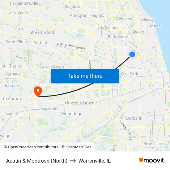 Austin & Montrose (North) to Warrenville, IL map