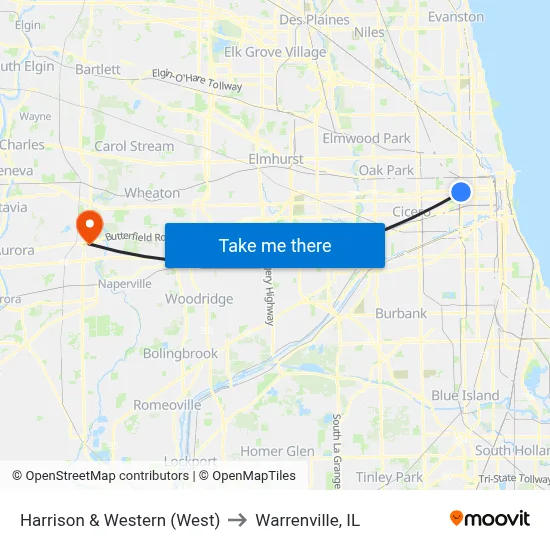 Harrison & Western (West) to Warrenville, IL map