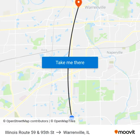 Illinois Route 59 & 95th St to Warrenville, IL map