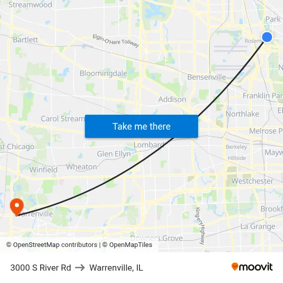 3000 S River Rd to Warrenville, IL map