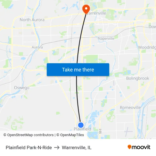 Plainfield Park-N-Ride to Warrenville, IL map