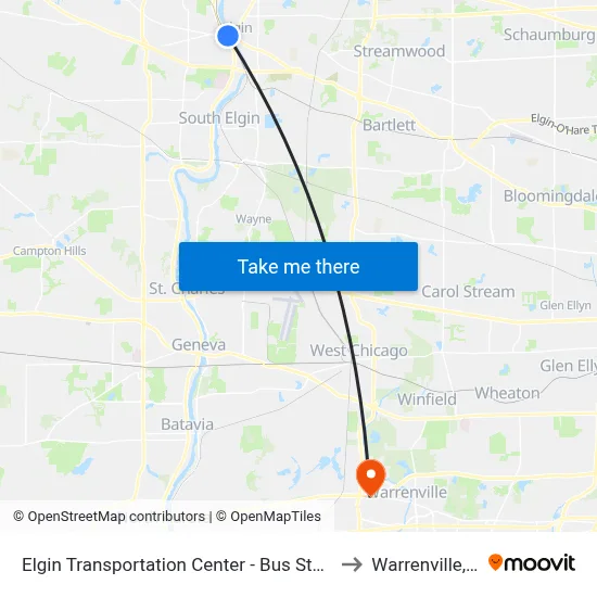 Elgin Transportation Center - Bus Stop D to Warrenville, IL map