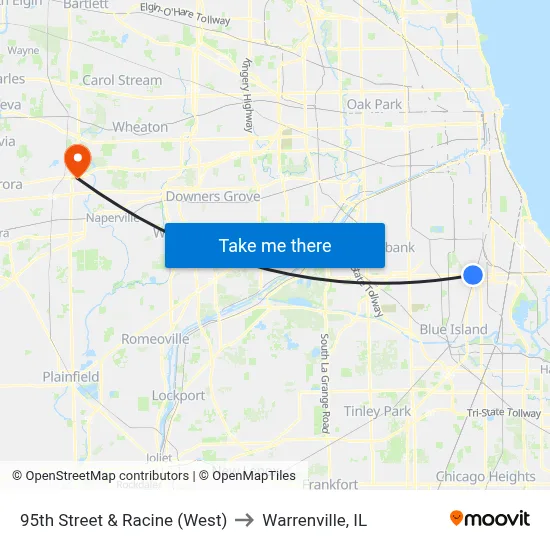 95th Street & Racine (West) to Warrenville, IL map