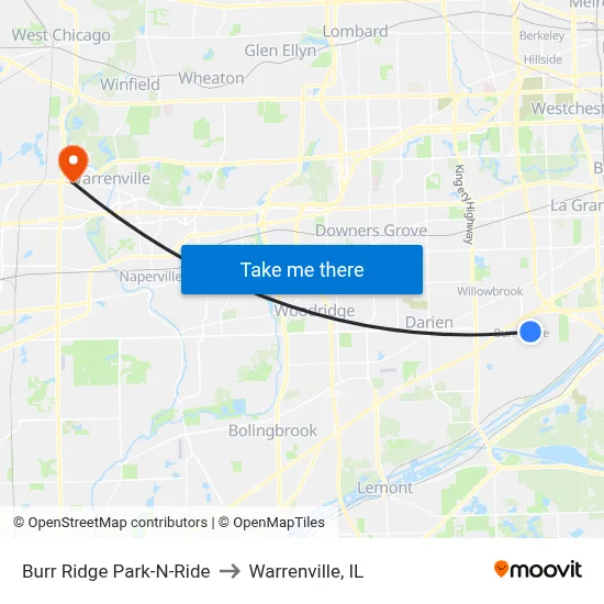 Burr Ridge Park-N-Ride to Warrenville, IL map