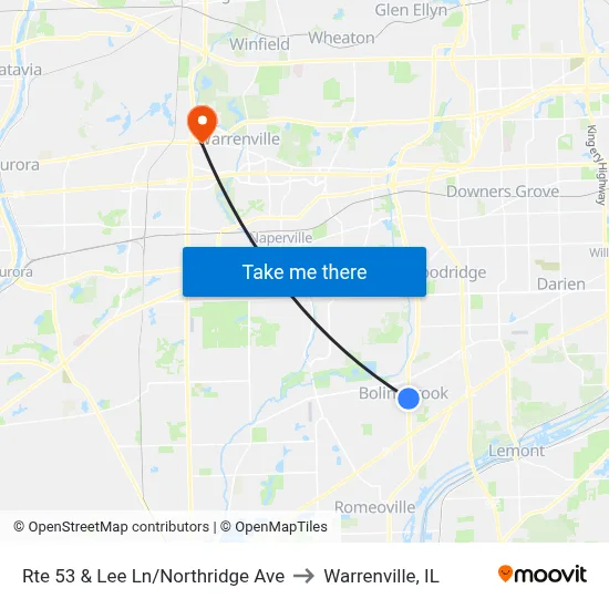 Rte 53 & Lee Ln/Northridge Ave to Warrenville, IL map