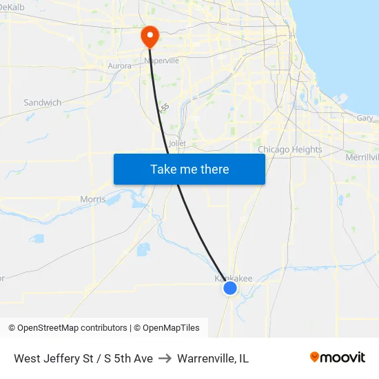 West Jeffery St / S 5th Ave to Warrenville, IL map