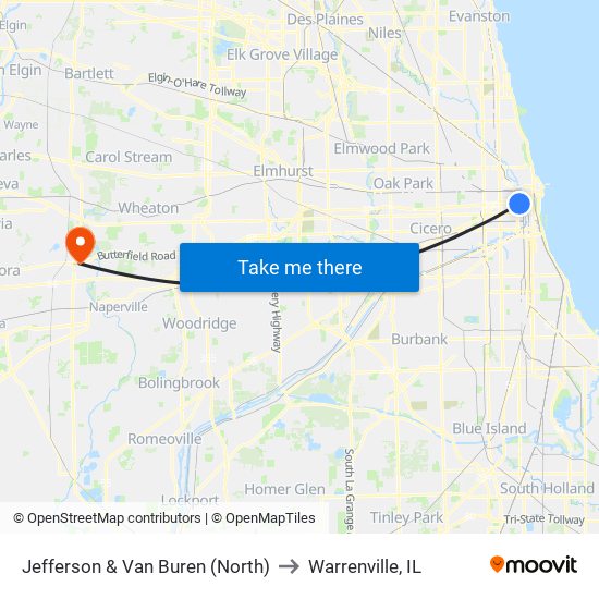 Jefferson & Van Buren (North) to Warrenville, IL map