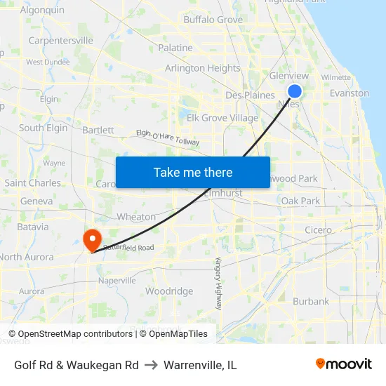 Golf Rd & Waukegan Rd to Warrenville, IL map