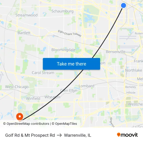 Golf Rd & Mt Prospect Rd to Warrenville, IL map