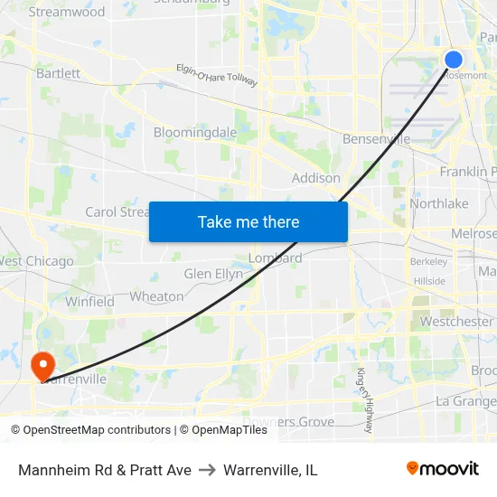 Mannheim Rd & Pratt Ave to Warrenville, IL map
