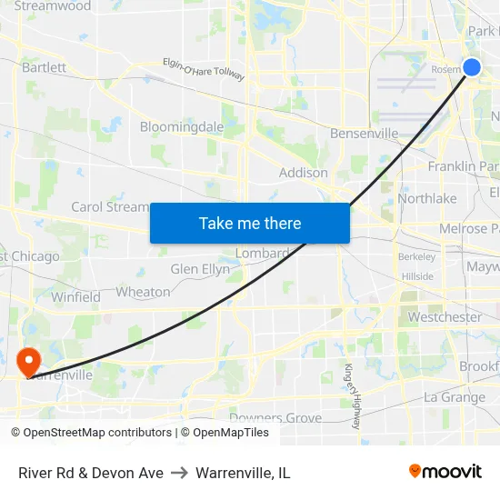 River Rd & Devon Ave to Warrenville, IL map