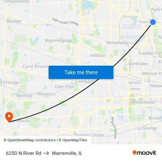 6250 N River Rd to Warrenville, IL map