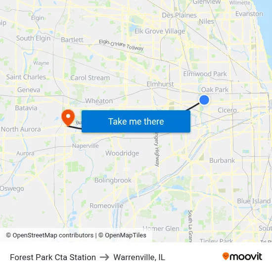 Forest Park Cta Station to Warrenville, IL map