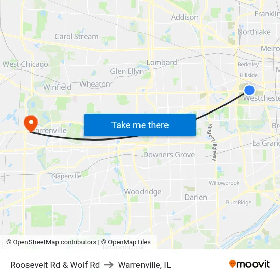 Roosevelt Rd & Wolf Rd to Warrenville, IL map