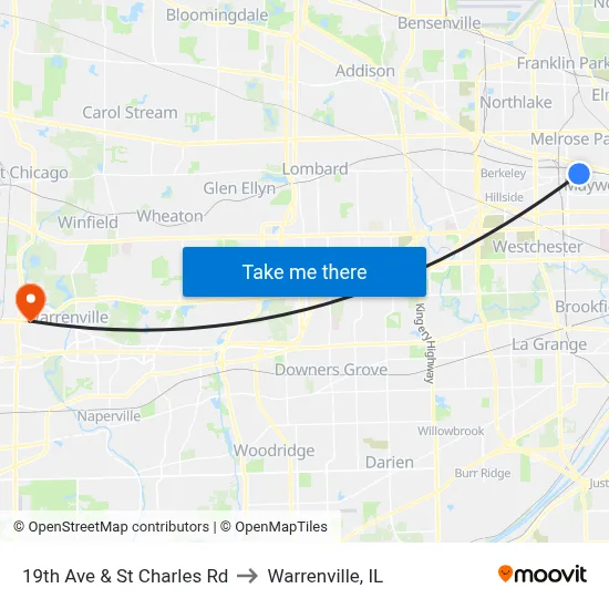 19th Ave & St Charles Rd to Warrenville, IL map