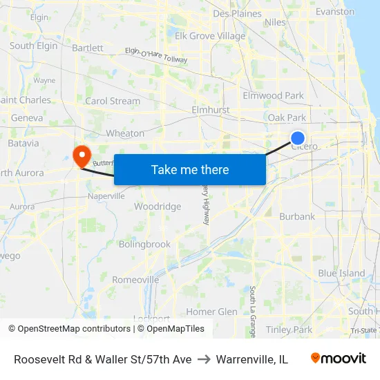 Roosevelt Rd & Waller St/57th Ave to Warrenville, IL map