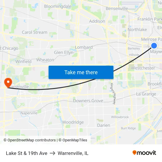 Lake St & 19th Ave to Warrenville, IL map