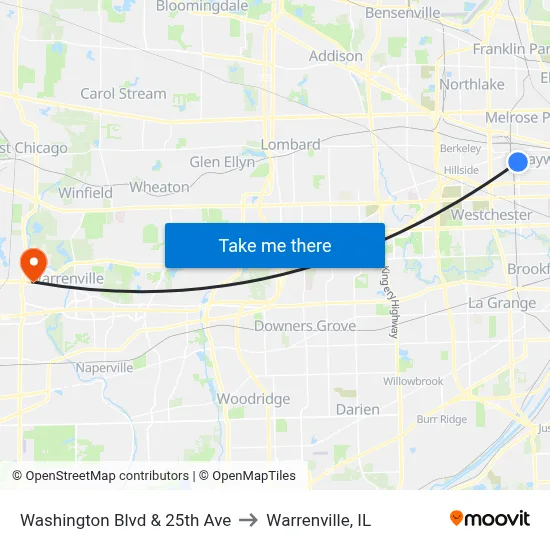 Washington Blvd & 25th Ave to Warrenville, IL map