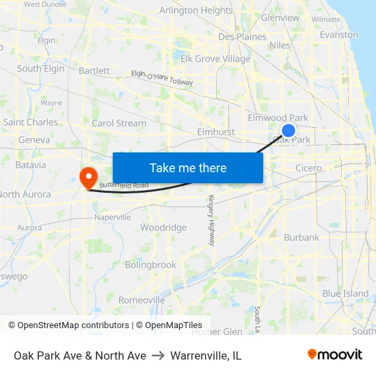 Oak Park Ave & North Ave to Warrenville, IL map