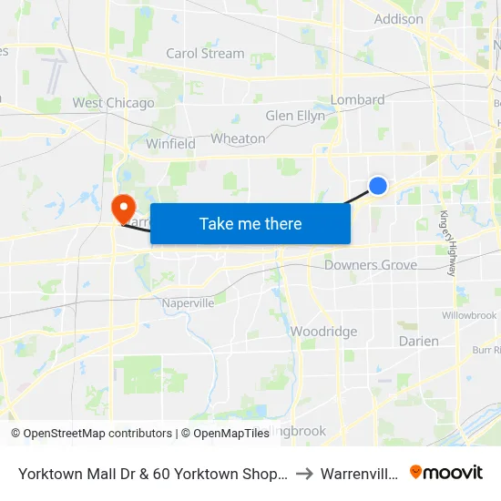 Yorktown Mall Dr & 60 Yorktown Shopping Ctr to Warrenville, IL map