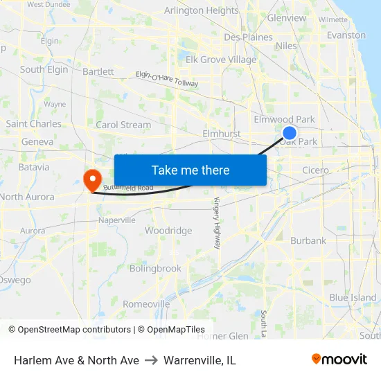 Harlem Ave & North Ave to Warrenville, IL map