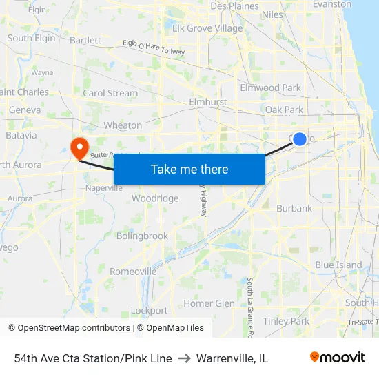 54th Ave Cta Station/Pink Line to Warrenville, IL map