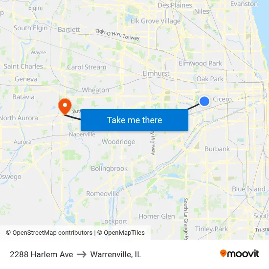 2288 Harlem Ave to Warrenville, IL map