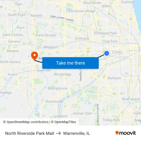 North Riverside Park Mall to Warrenville, IL map