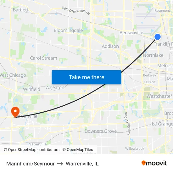 Mannheim/Seymour to Warrenville, IL map