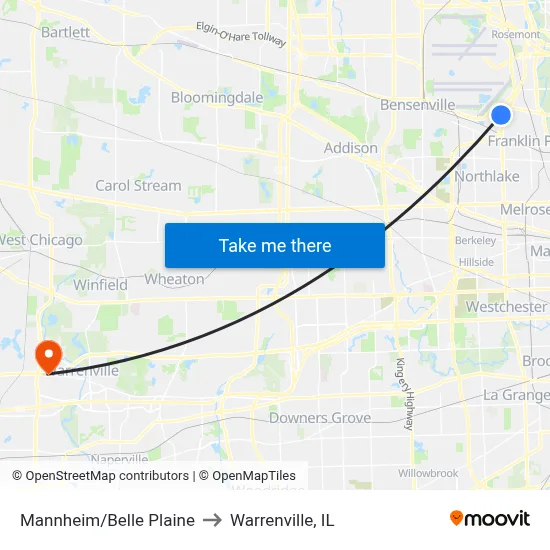 Mannheim/Belle Plaine to Warrenville, IL map